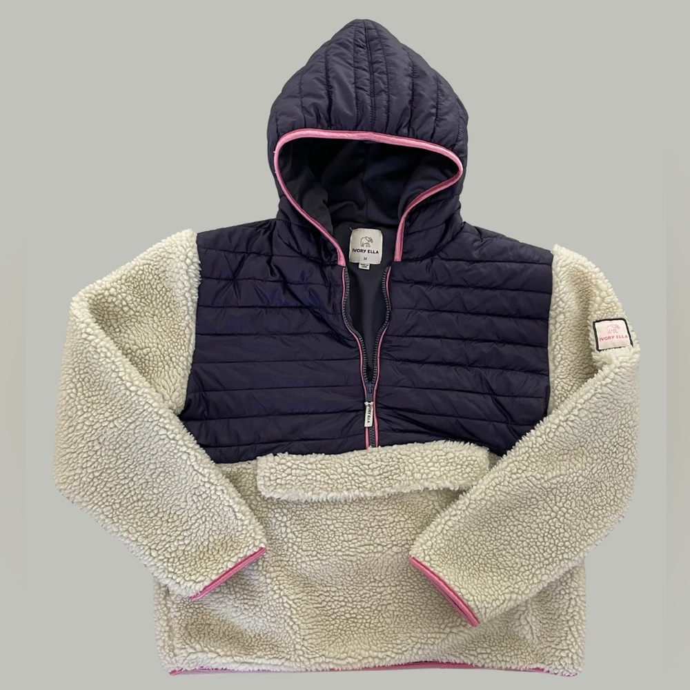 Ivory Ella Sherpa/Fleece Pullover Sweatshirt Jacket